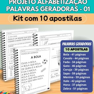 Projeto de Alfabetização Palavras Geradoras com 10 Apostilas