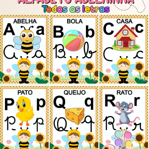 Alfabeto Ilustrado 4 Tipos de Letras  Abelhinha