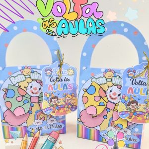 i Caixinha Volta às Aulas Azul Palhacinho Gravata Tag