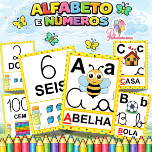 Kit Alfabeto Ilustrado 4 Tipos de Letras + Números até 100