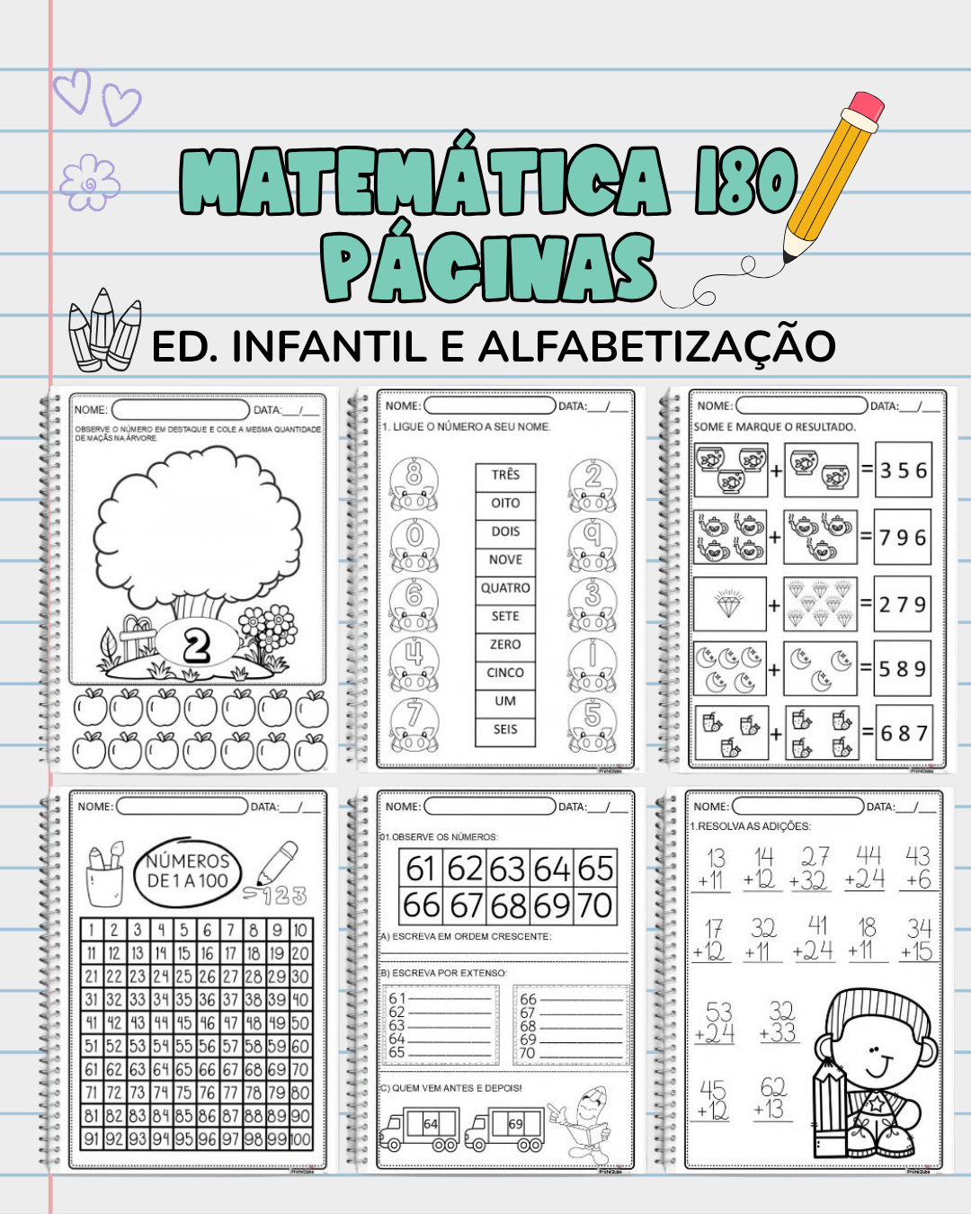 Atividades de Matemática Ed. Infantil e Alfabetização com 180 páginas